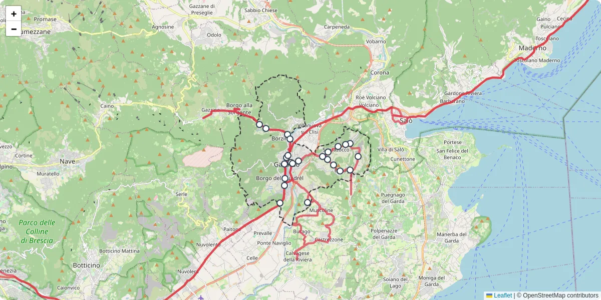 Mappa dettagliata del trasporto pubblico a Gavardo con linee autobus, tram e collegamenti