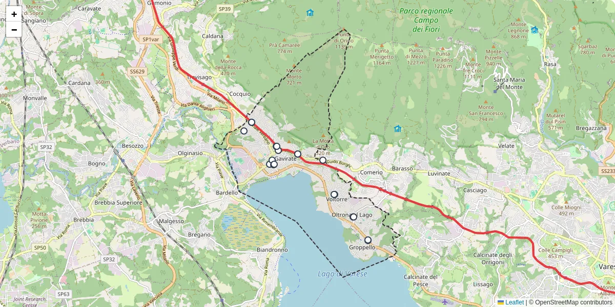 Mappa dettagliata del trasporto pubblico a Gavirate con linee autobus, tram e collegamenti