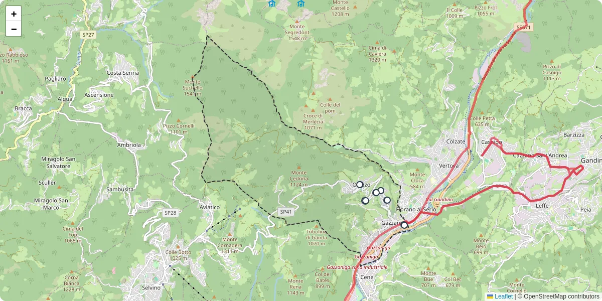 Mappa dettagliata del trasporto pubblico a Gazzaniga con linee autobus, tram e collegamenti