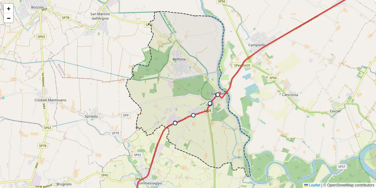 Mappa dettagliata del trasporto pubblico a Gazzuolo con linee autobus, tram e collegamenti