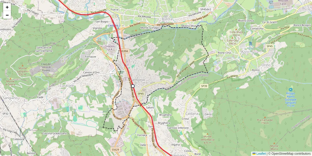 Mappa dettagliata del trasporto pubblico a Gemonio con linee autobus, tram e collegamenti