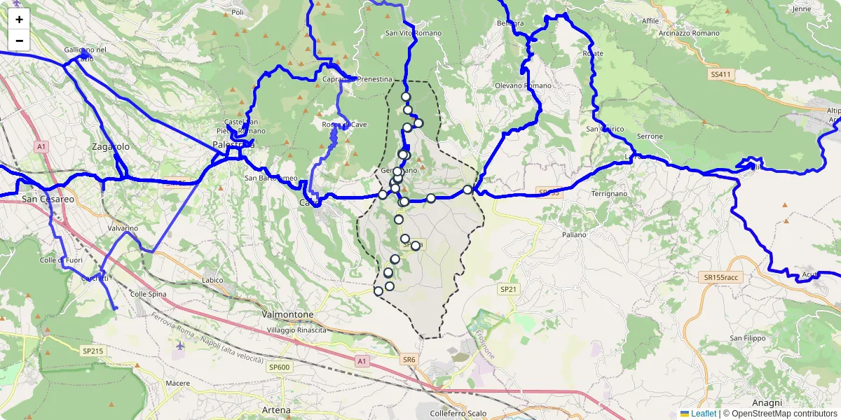 Mappa dettagliata del trasporto pubblico a Genazzano con linee autobus, tram e collegamenti