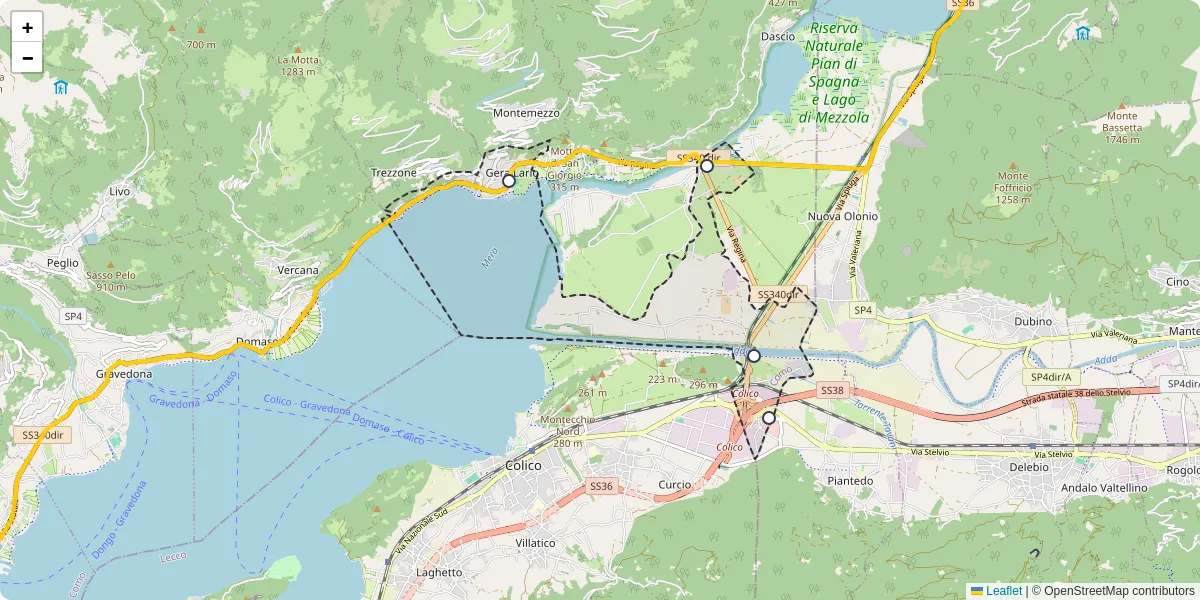 Mappa dettagliata del trasporto pubblico a Gera Lario con linee autobus, tram e collegamenti