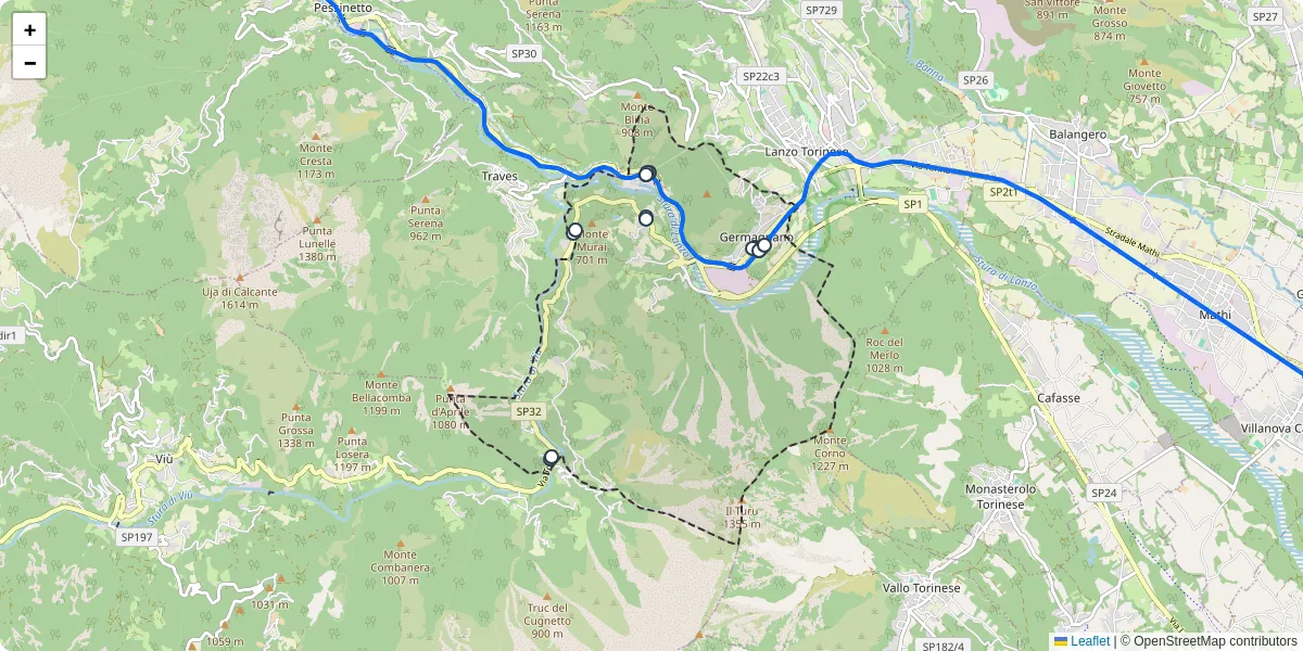 Mappa dettagliata del trasporto pubblico a Germagnano con linee autobus, tram e collegamenti
