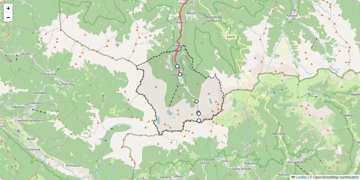 Mappa dettagliata del trasporto pubblico a Gerola Alta con linee autobus, tram e collegamenti