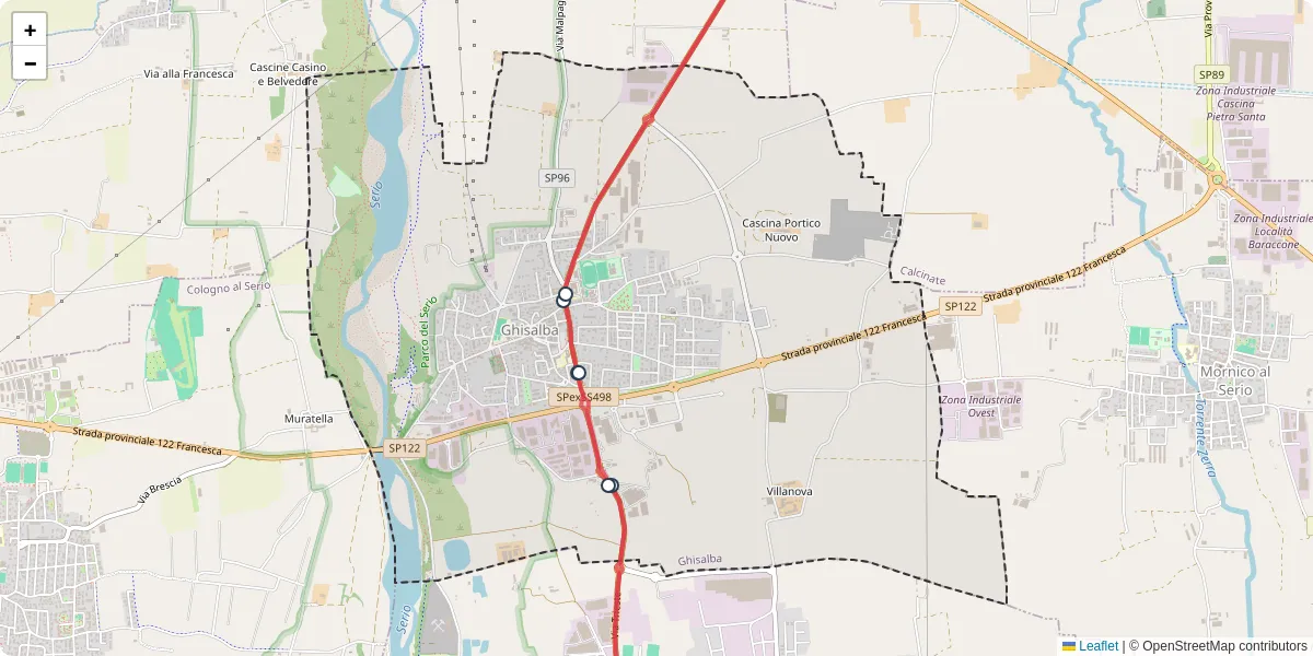 Mappa dettagliata del trasporto pubblico a Ghisalba con linee autobus, tram e collegamenti
