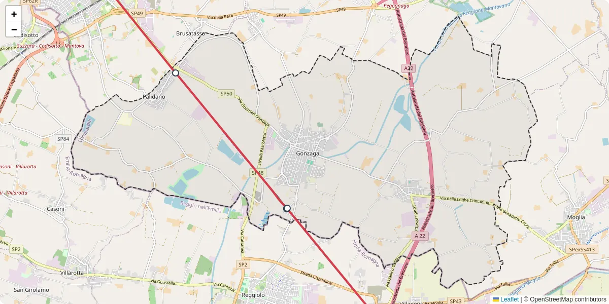 Mappa dettagliata del trasporto pubblico a Gonzaga con linee autobus, tram e collegamenti