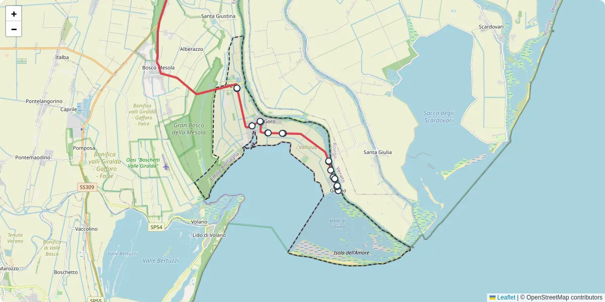 Mappa dettagliata del trasporto pubblico a Goro con linee autobus, tram e collegamenti