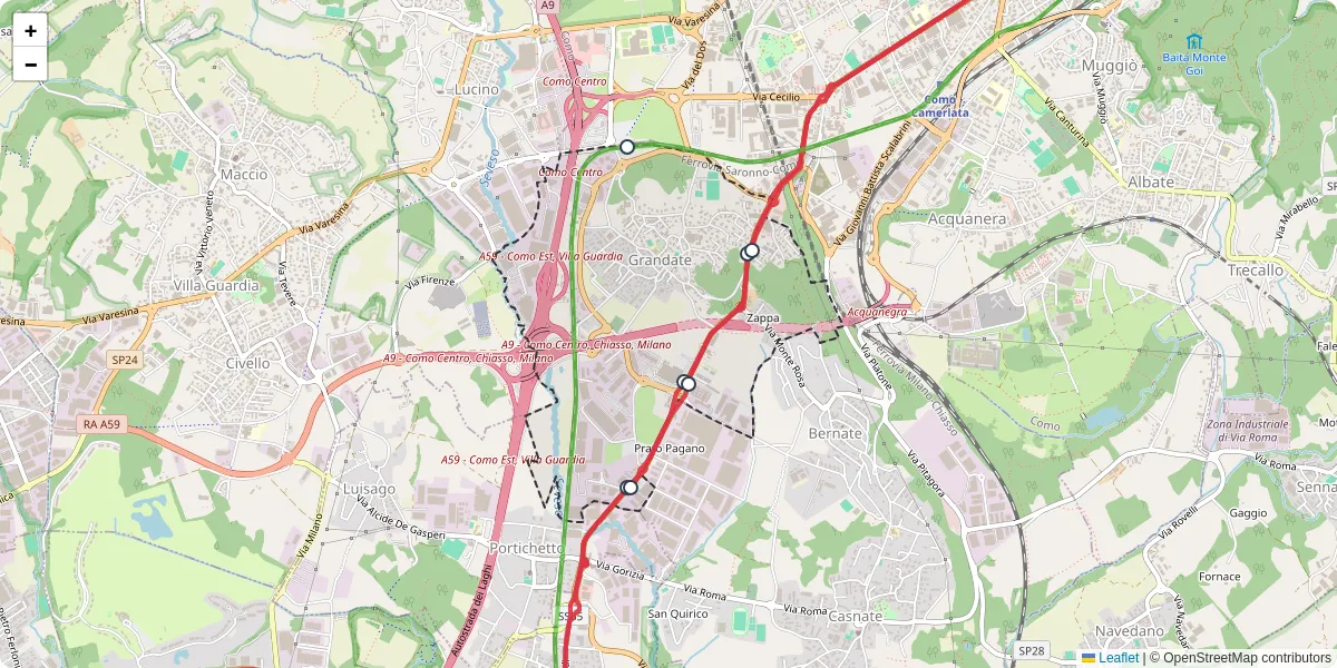 Mappa dettagliata del trasporto pubblico a Grandate con linee autobus, tram e collegamenti
