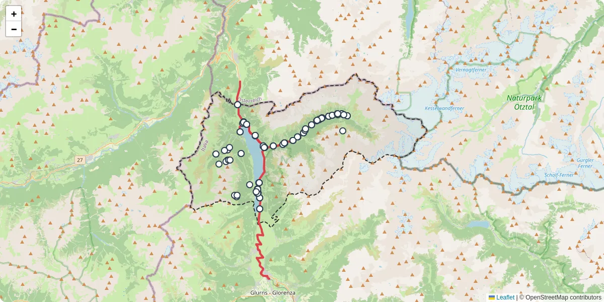Mappa dettagliata del trasporto pubblico a Graun - Curon Venosta con linee autobus, tram e collegamenti