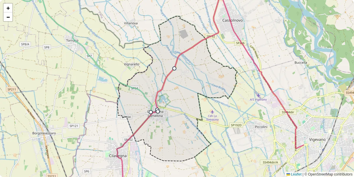 Mappa dettagliata del trasporto pubblico a Gravellona Lomellina con linee autobus, tram e collegamenti