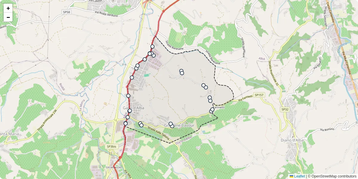 Mappa dettagliata del trasporto pubblico a Grinzane Cavour con linee autobus, tram e collegamenti