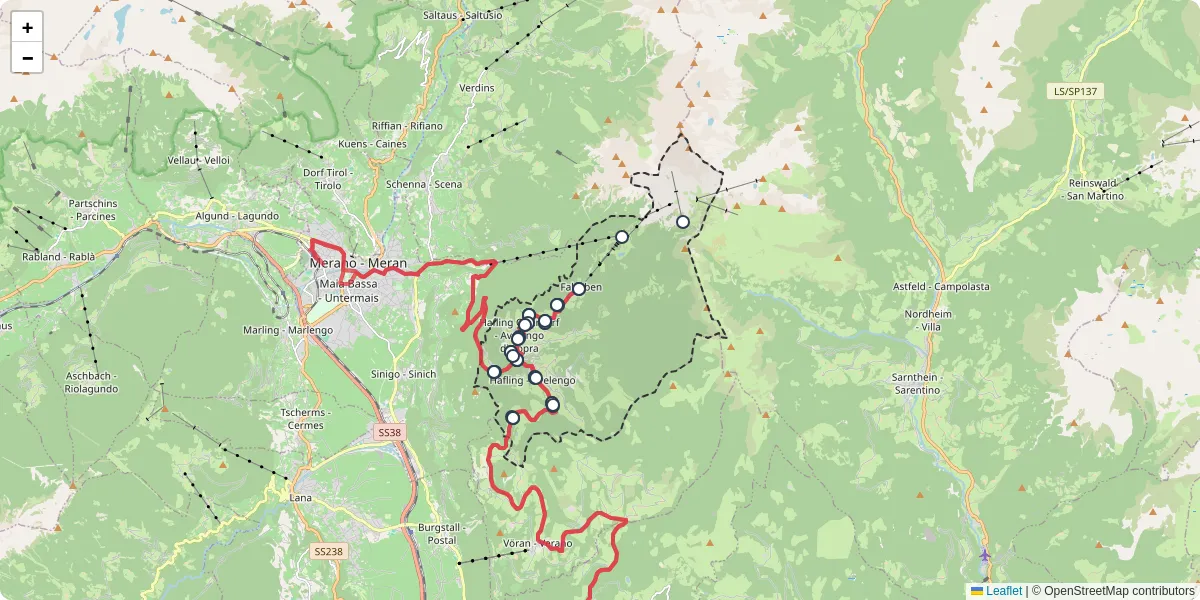 Mappa dettagliata del trasporto pubblico a Hafling - Avelengo con linee autobus, tram e collegamenti