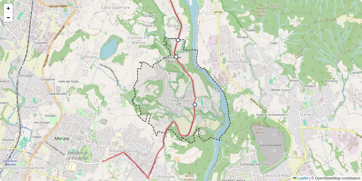 Mappa dettagliata del trasporto pubblico a Imbersago con linee autobus, tram e collegamenti