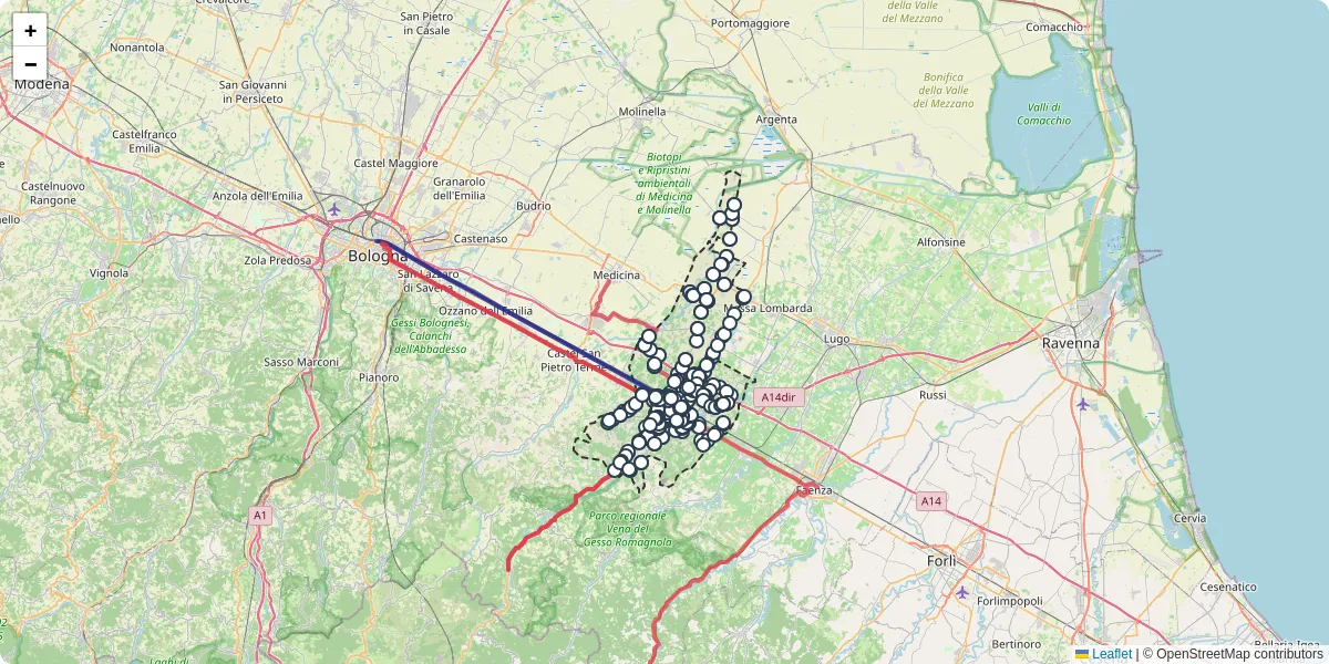 Mappa dettagliata del trasporto pubblico a Imola con linee autobus, tram e collegamenti