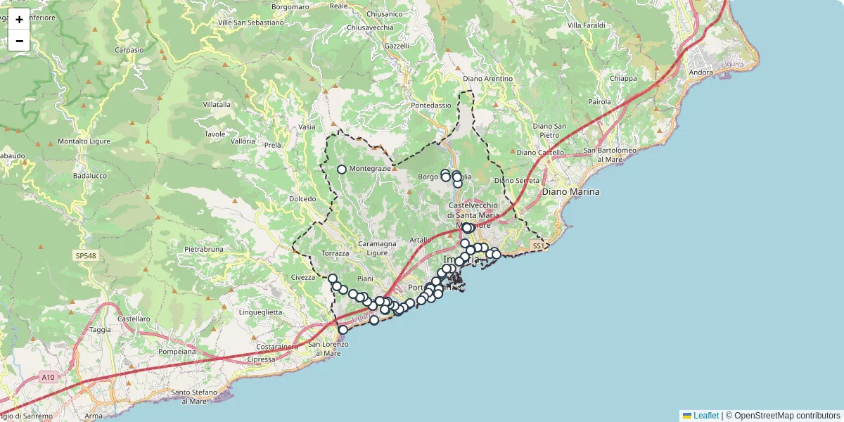 Mappa dettagliata del trasporto pubblico a Imperia con linee autobus, tram e collegamenti
