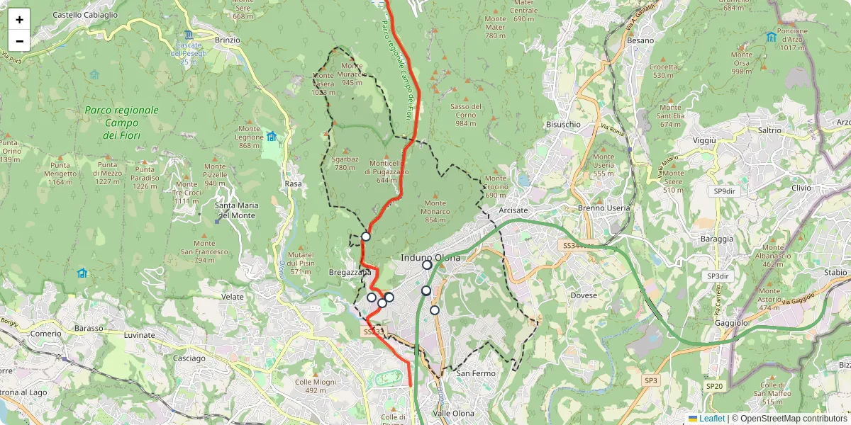 Mappa dettagliata del trasporto pubblico a Induno Olona con linee autobus, tram e collegamenti
