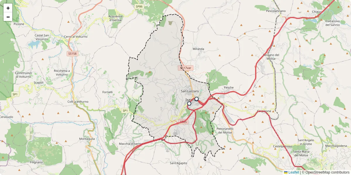 Mappa dettagliata del trasporto pubblico a Isernia con linee autobus, tram e collegamenti