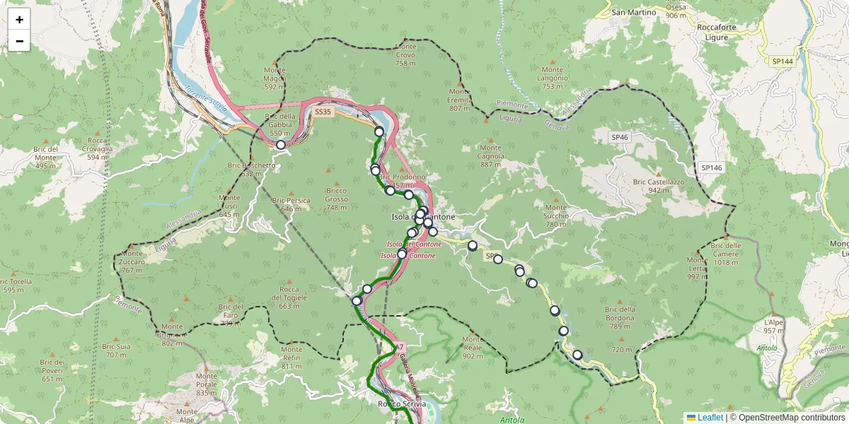 Mappa dettagliata del trasporto pubblico a Isola del Cantone con linee autobus, tram e collegamenti