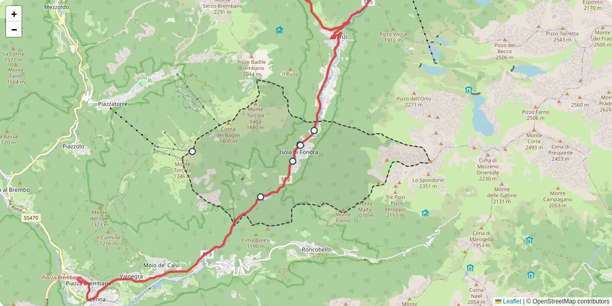 Mappa dettagliata del trasporto pubblico a Isola di Fondra con linee autobus, tram e collegamenti