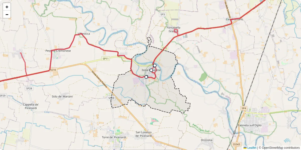 Mappa dettagliata del trasporto pubblico a Isola Dovarese con linee autobus, tram e collegamenti
