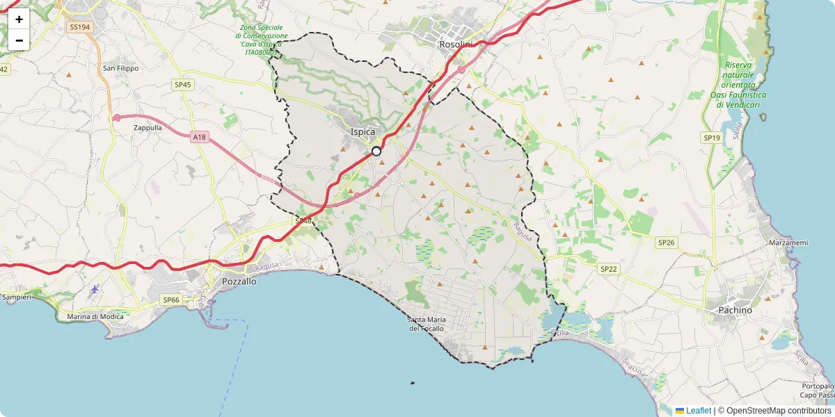 Mappa dettagliata del trasporto pubblico a Ispica con linee autobus, tram e collegamenti