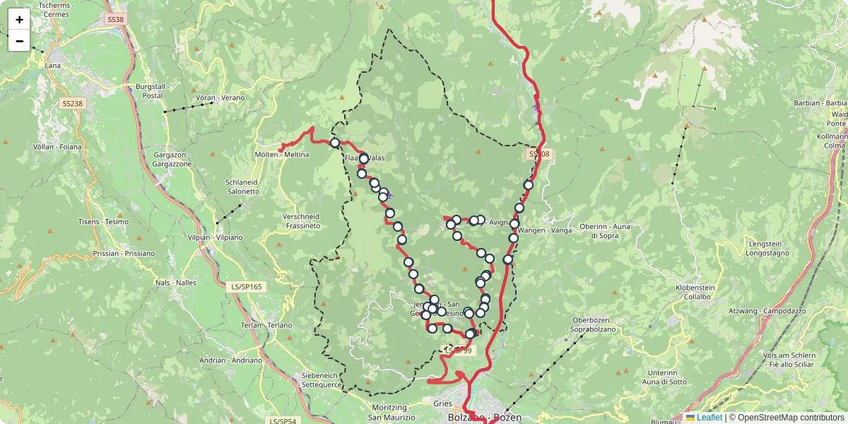 Mappa dettagliata del trasporto pubblico a Jenesien - San Genesio Atesino con linee autobus, tram e collegamenti