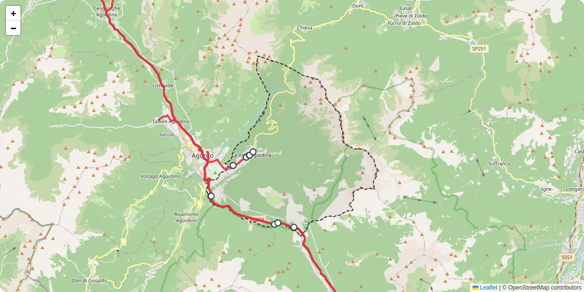 Mappa dettagliata del trasporto pubblico a La Valle Agordina con linee autobus, tram e collegamenti