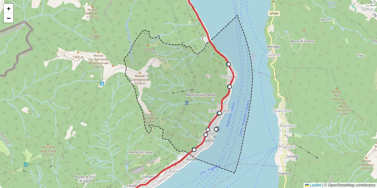 Mappa dettagliata del trasporto pubblico a Laglio con linee autobus, tram e collegamenti