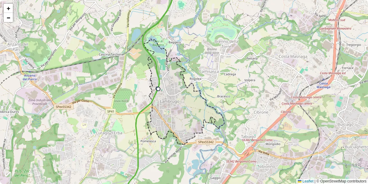 Mappa dettagliata del trasporto pubblico a Lambrugo con linee autobus, tram e collegamenti