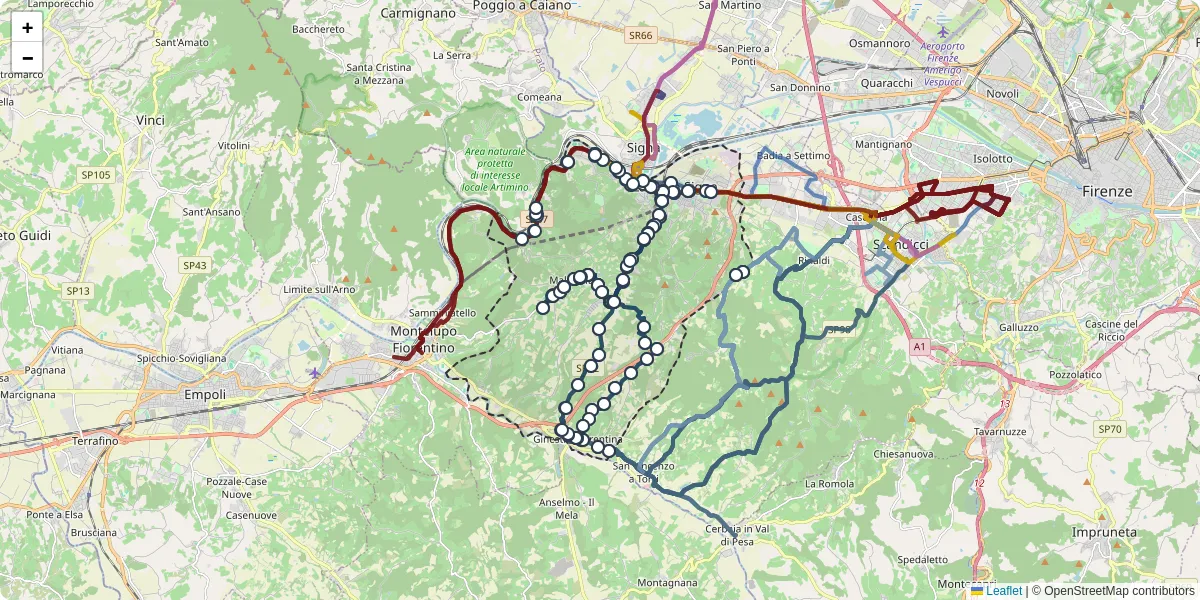 Mappa dettagliata del trasporto pubblico a Lastra a Signa con linee autobus, tram e collegamenti