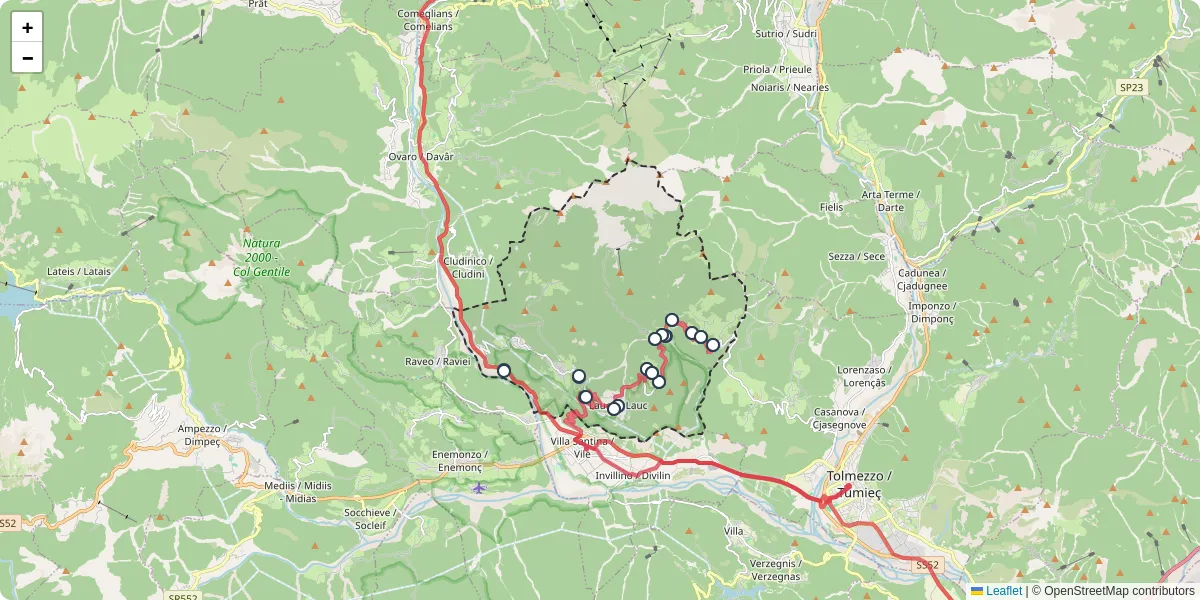 Mappa dettagliata del trasporto pubblico a Lauco / Lauc con linee autobus, tram e collegamenti