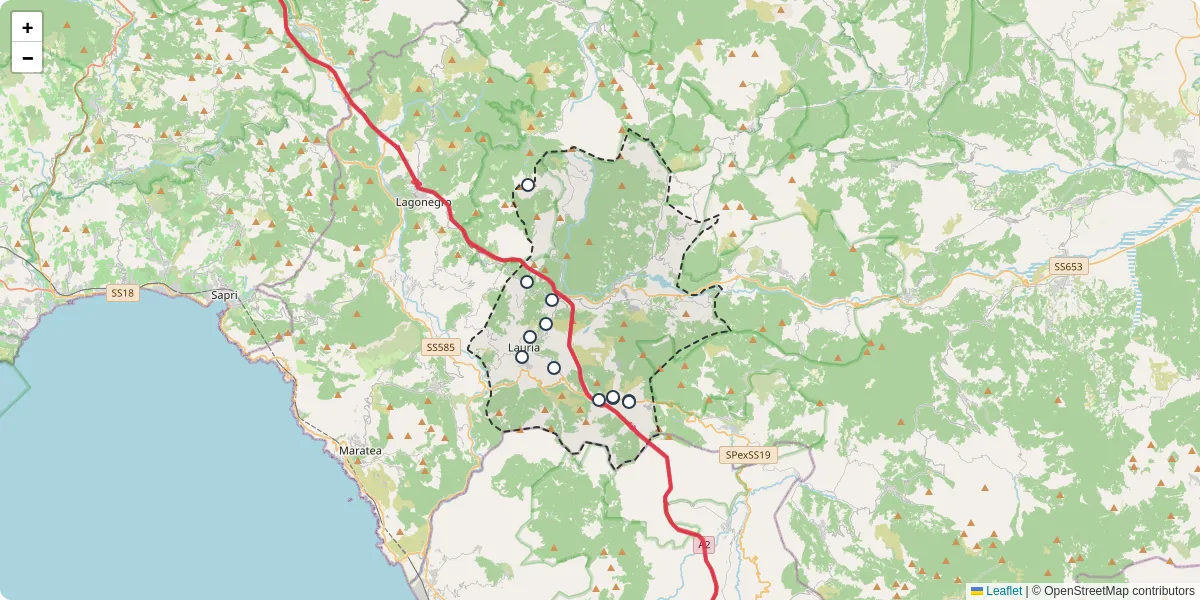 Mappa dettagliata del trasporto pubblico a Lauria con linee autobus, tram e collegamenti