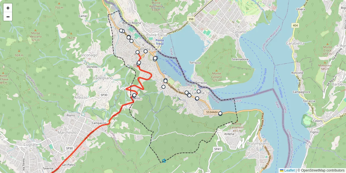 Mappa dettagliata del trasporto pubblico a Lavena Ponte Tresa con linee autobus, tram e collegamenti