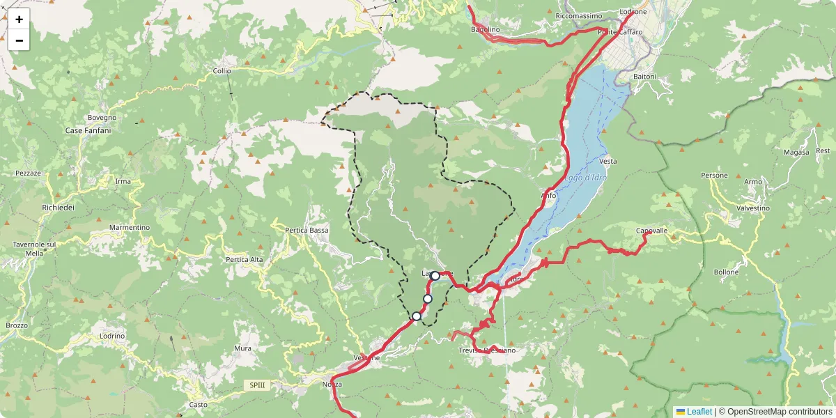 Mappa dettagliata del trasporto pubblico a Lavenone con linee autobus, tram e collegamenti