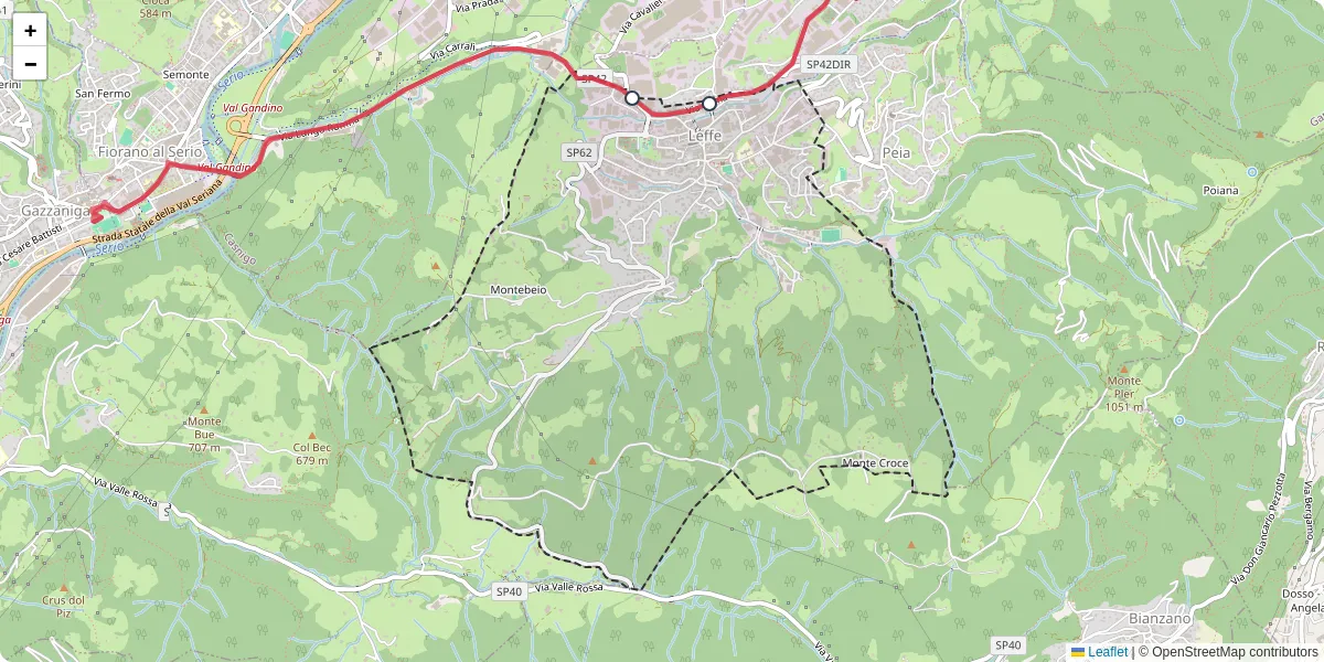 Mappa dettagliata del trasporto pubblico a Leffe con linee autobus, tram e collegamenti
