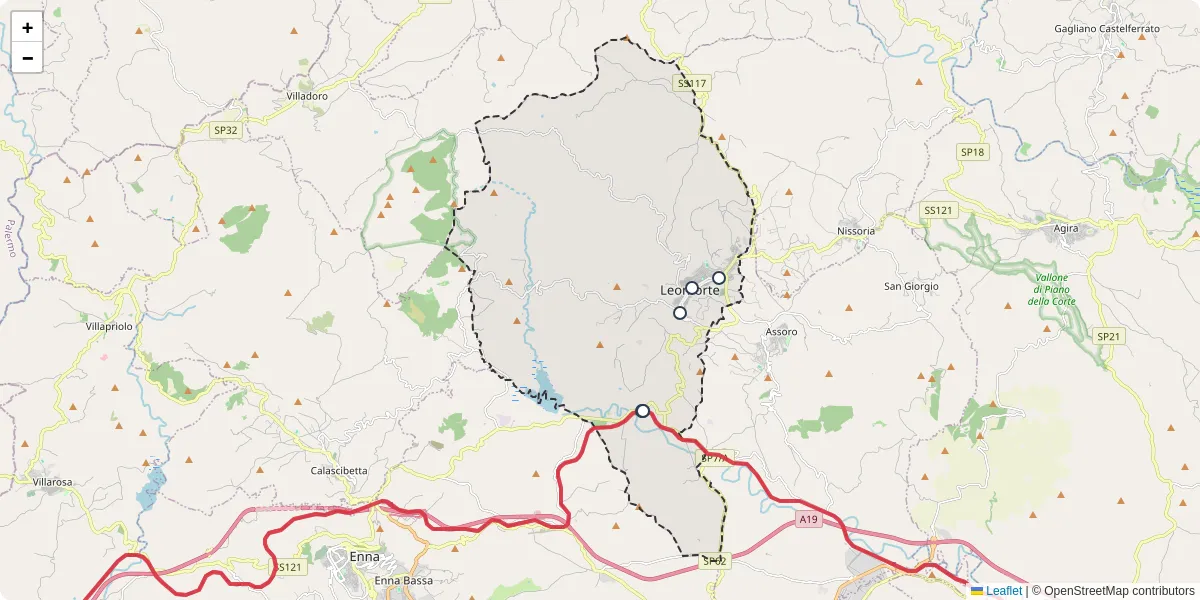 Mappa dettagliata del trasporto pubblico a Leonforte con linee autobus, tram e collegamenti