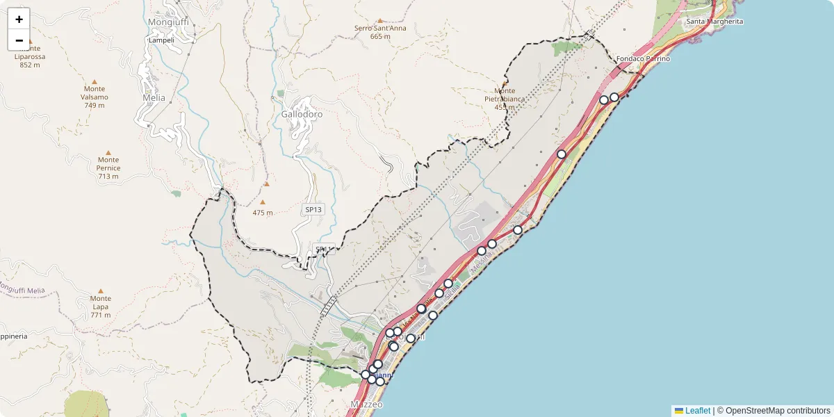 Mappa dettagliata del trasporto pubblico a Letojanni con linee autobus, tram e collegamenti