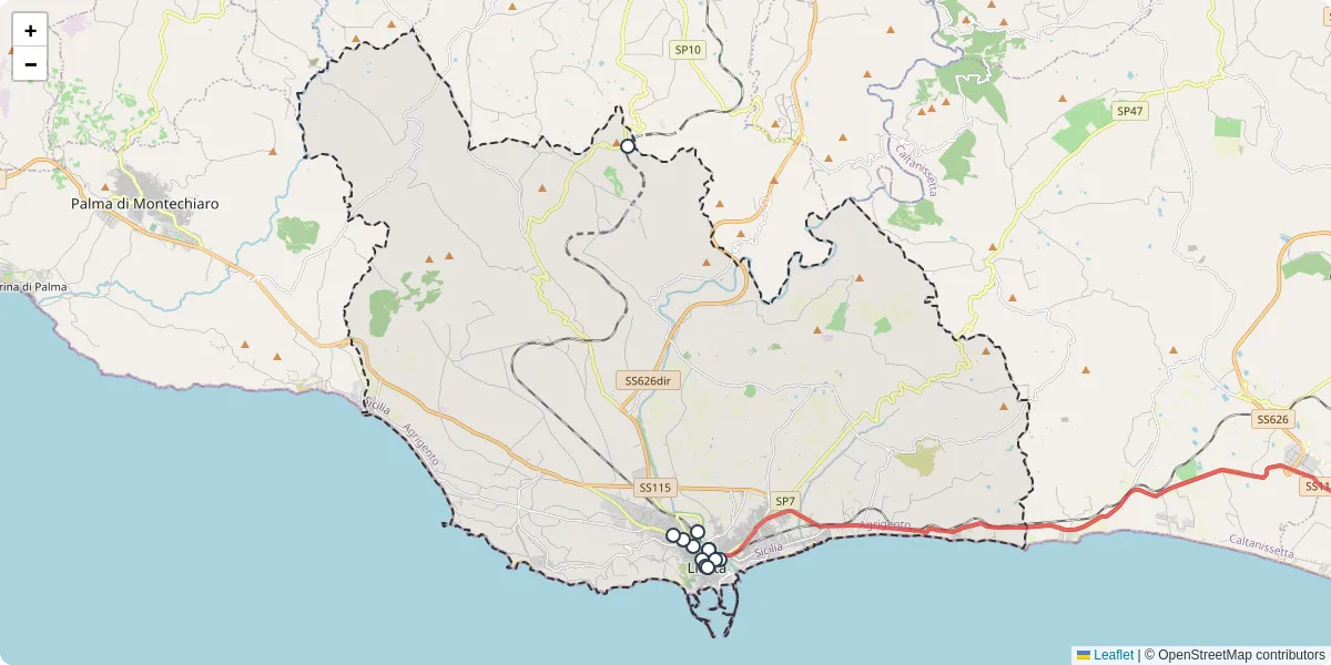 Mappa dettagliata del trasporto pubblico a Licata con linee autobus, tram e collegamenti
