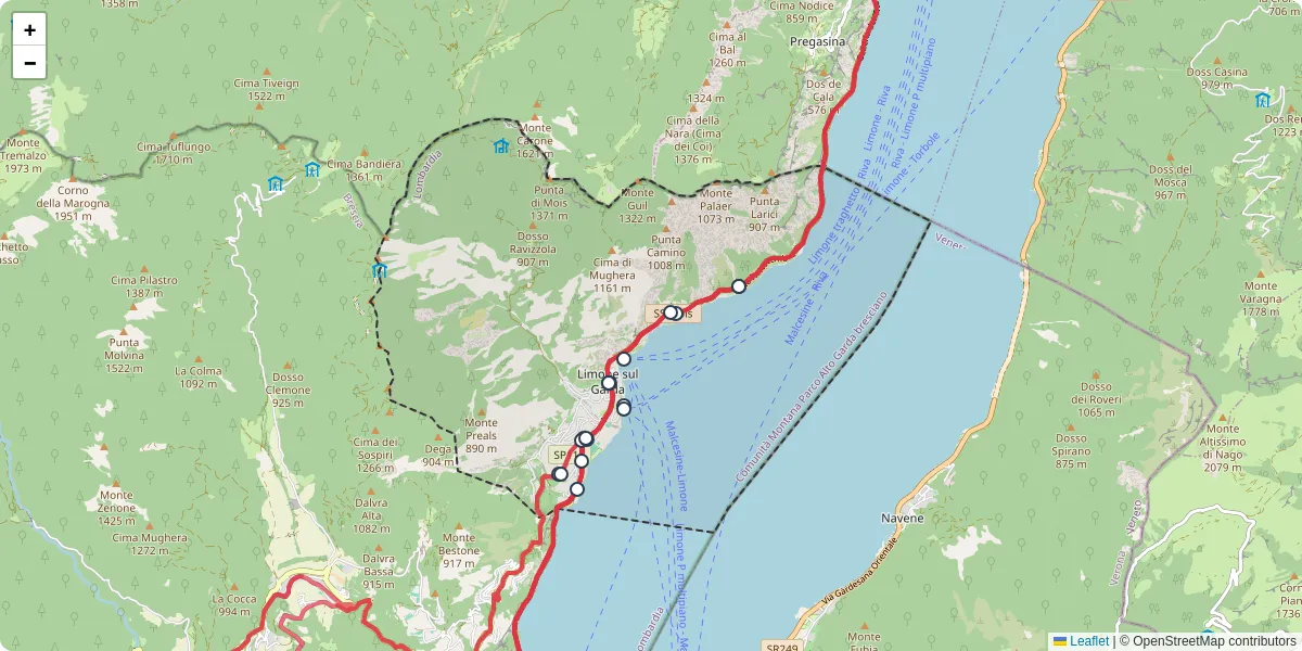 Mappa dettagliata del trasporto pubblico a Limone sul Garda con linee autobus, tram e collegamenti