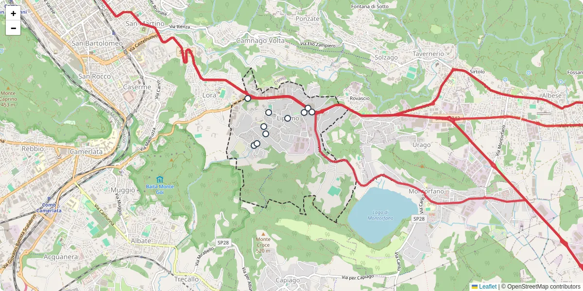 Mappa dettagliata del trasporto pubblico a Lipomo con linee autobus, tram e collegamenti