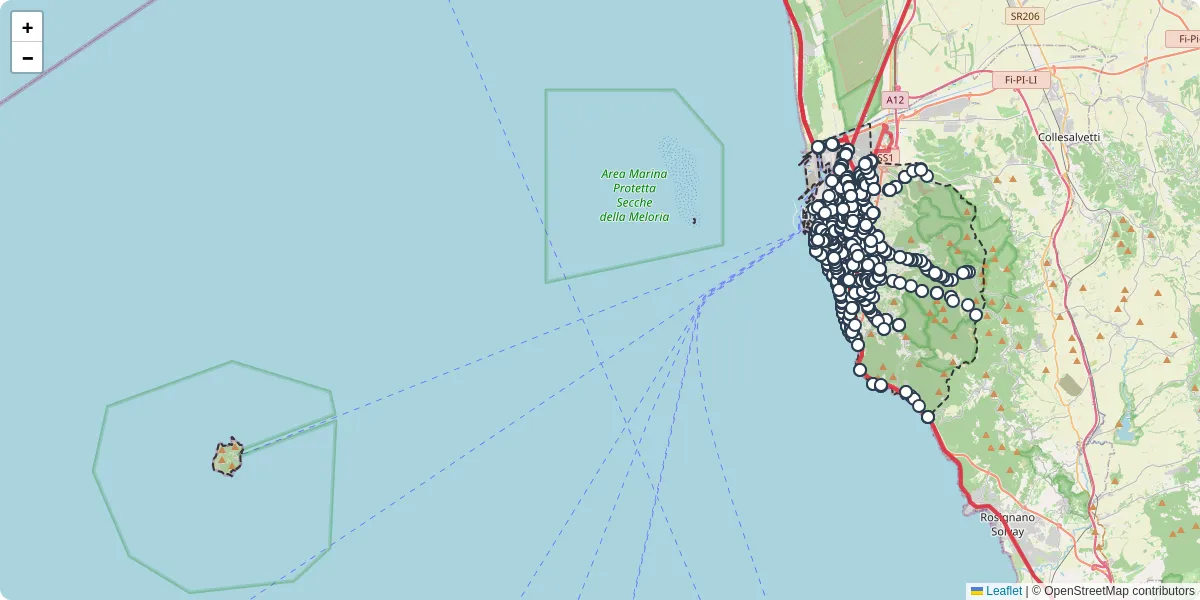 Mappa dettagliata del trasporto pubblico a Livorno con linee autobus, tram e collegamenti