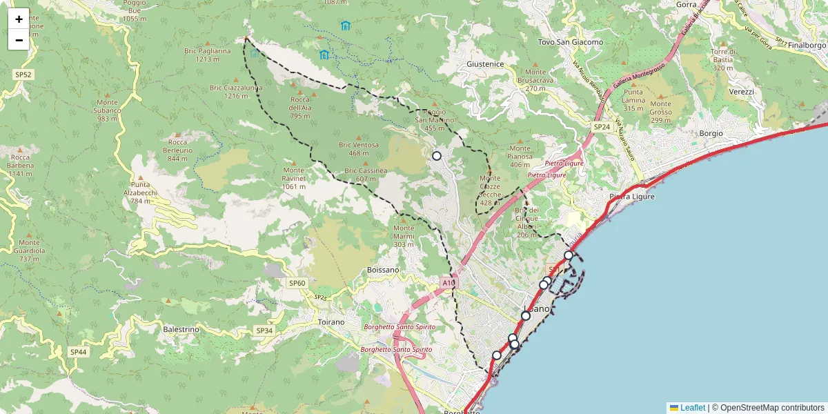 Mappa dettagliata del trasporto pubblico a Loano con linee autobus, tram e collegamenti