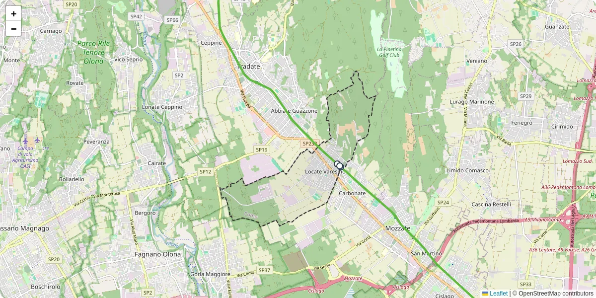 Mappa dettagliata del trasporto pubblico a Locate Varesino con linee autobus, tram e collegamenti