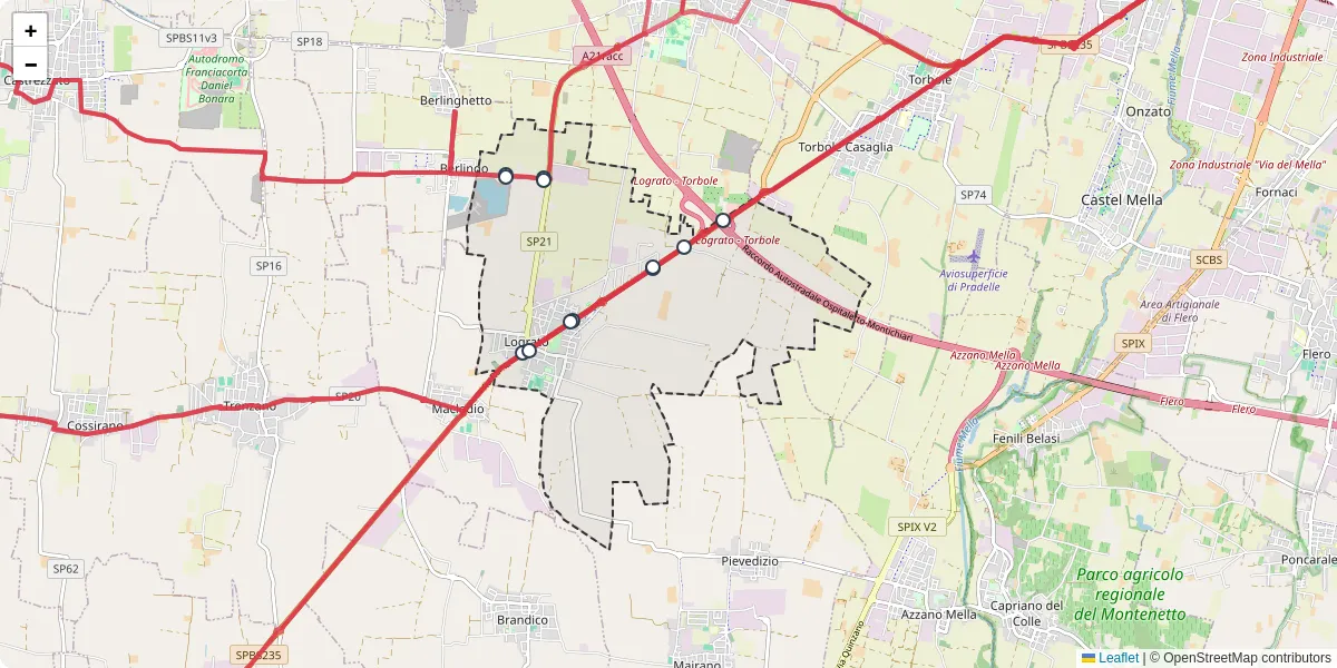 Mappa dettagliata del trasporto pubblico a Lograto con linee autobus, tram e collegamenti