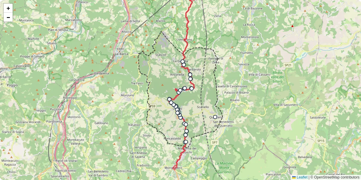 Mappa dettagliata del trasporto pubblico a Loiano con linee autobus, tram e collegamenti