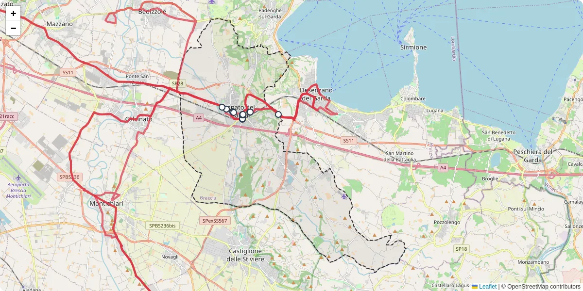 Mappa dettagliata del trasporto pubblico a Lonato del Garda con linee autobus, tram e collegamenti