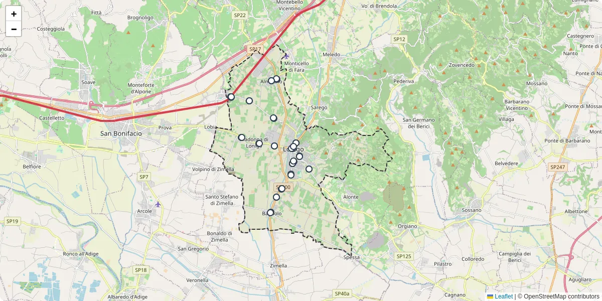 Mappa dettagliata del trasporto pubblico a Lonigo con linee autobus, tram e collegamenti