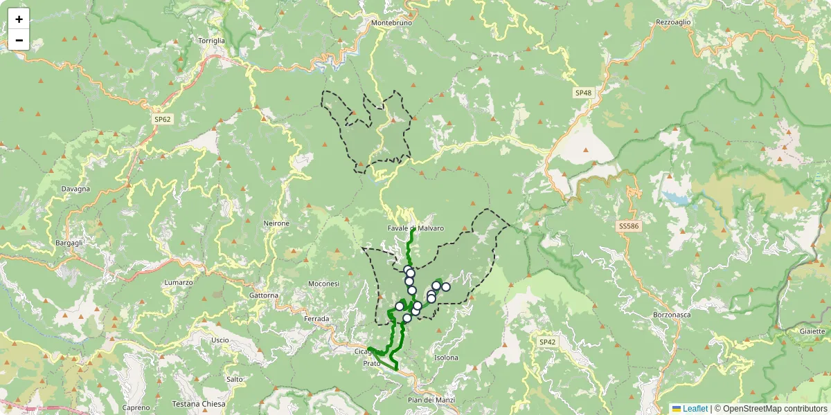 Mappa dettagliata del trasporto pubblico a Lorsica con linee autobus, tram e collegamenti