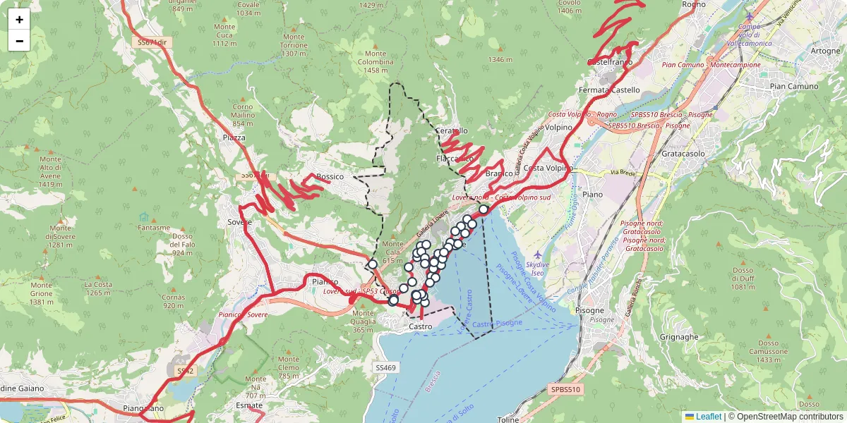 Mappa dettagliata del trasporto pubblico a Lovere con linee autobus, tram e collegamenti